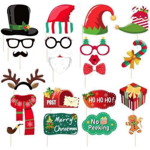 Tinksky 21PCS Christmas Photo Booth Props Funny Xmas Selfie Props Accessories for Christmas Theme Party Favors Decorations