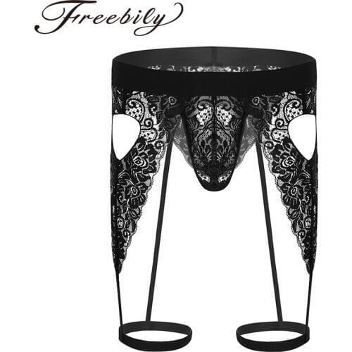 Hot Men Panties Lingerie Lace Open Butt Bulge Pouch Cutout Sissy Love Heart Bikini G-string Garters Sexy Gay Man Thong Underwear