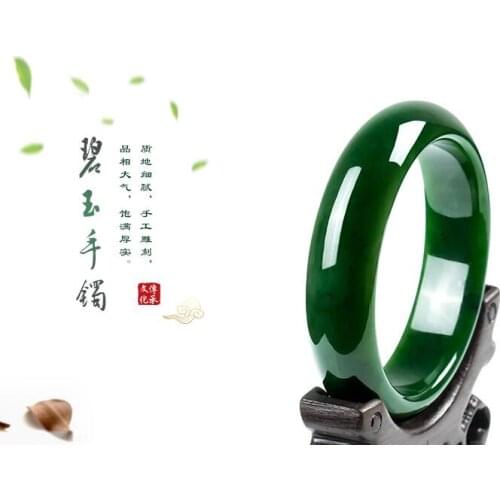 Green Jade House Natural jade Xinjiang Hetian Jade Bracelet female spinach green jasper bracelet round bracelet Authentic Certif