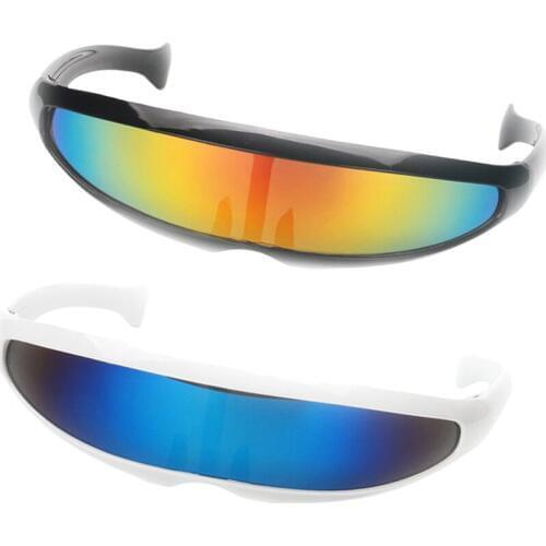 2 Pieces Futuristic Cyclops Mirrored Sunglasses Monoblock Shield Glasses Costume for Office Party Halloween Night Outs