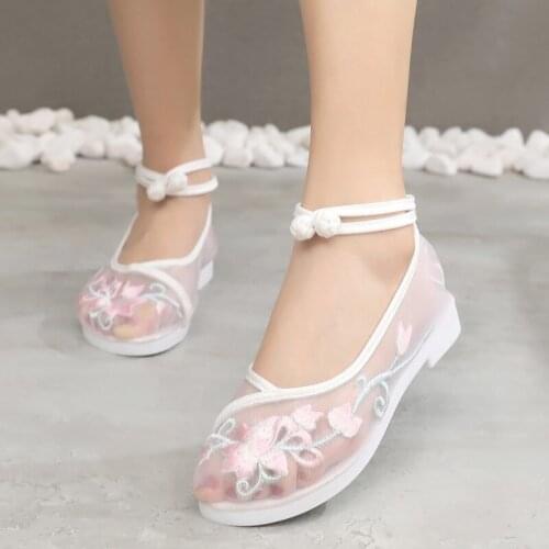 Women Embroidered Flats Chinese Style Retro Ankle Strap Ballet Shoes Flowers Embroidery Crafts Comfortable Slip on Womens Shoes