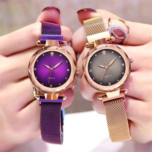Starry Sky Magnet Watches Rose Gold Ladies Watch Crystal Clock Women Stainless Steel Mesh Fashion Quartz Watch montre femme 2021