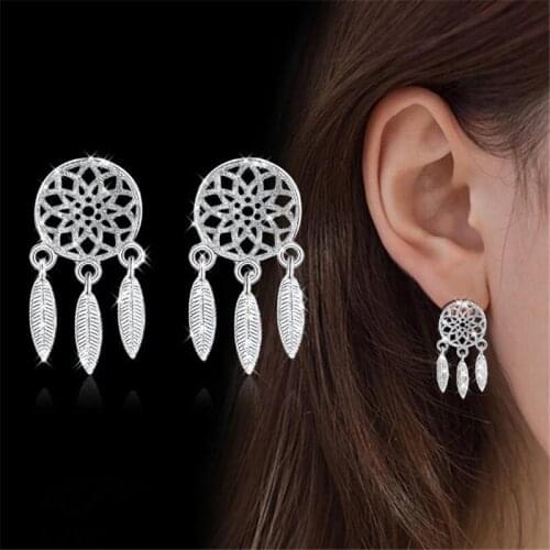KOFSAC Trendy 925 Sterling Silver Stud Earrings For Women Engagement Party Fashion Female Grid Design Hollow Earring Jewelry