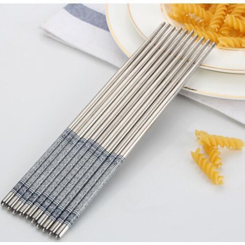 1/6/10 Pairs Durable Food Stick Chinese Traditional Flowers Pattern Stainless Steel Chopsticks Tableware Christmas Gifts 8.8inch