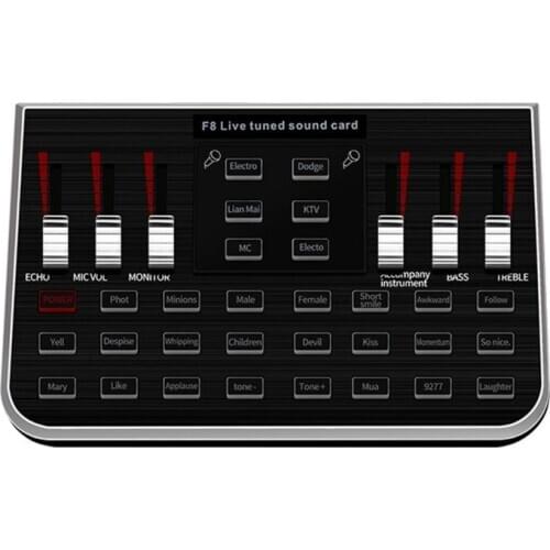 1 Set F8 Live Sound Card English Version 6 Modes Voice Mixer Microphone Webcast