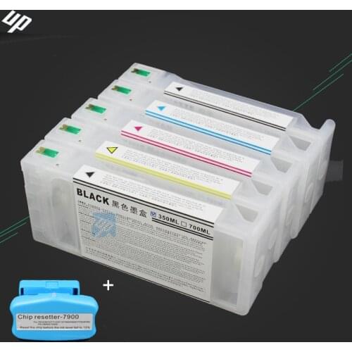 350ml 5pcs Refillable Ink Cartridge for epson pro 7700 9700 7710 9710 with chip +1pcs chip resetter