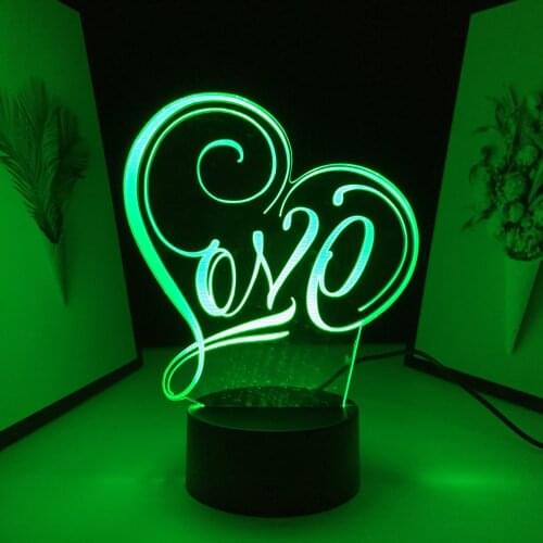 Love pattern WIth Word “LOVE” Ornaments 3D Neon Lamp Home Table Decoration Night Light for Couple Valentine Day Birthday Gifts