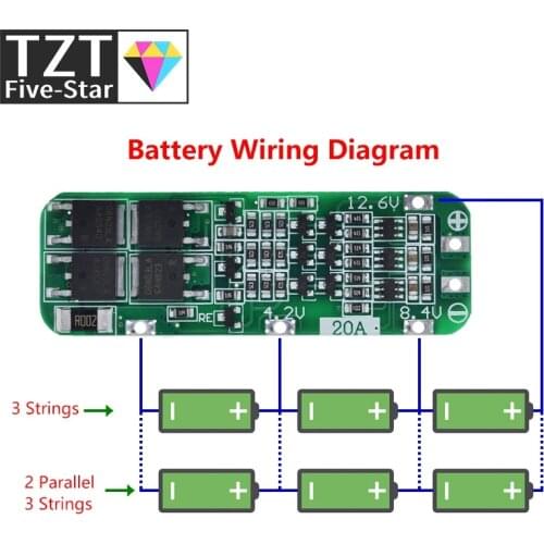 3S 20A Li-ion Lithium Battery 18650 Charger PCB BMS Protection Board For Drill Motor 12.6V Lipo Cell Module 64x20x3.4mm