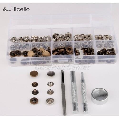 40 PCS Snap Fastener Buttons 12mm+ 4PCS 633# Tools 2.5MM Punch Base Plate+ Box Copper adopts copper button Leather Hicello