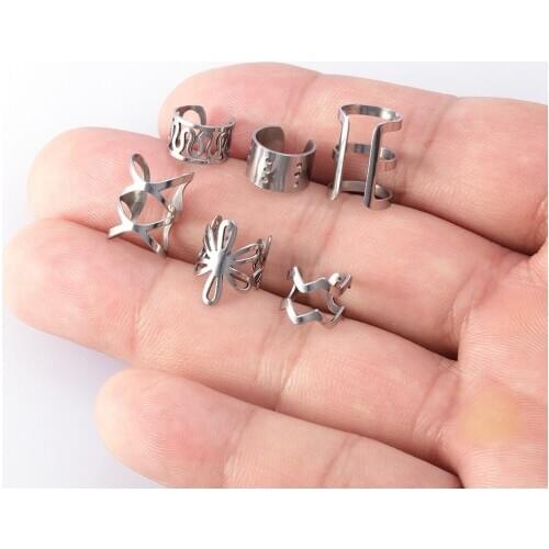 6PC Elegant Stainless Steel Wrap Cuff Clip on Earrings Ear Cuffs for Women No Pierce Earrings Fake Earring Piercing Jewelry 2020