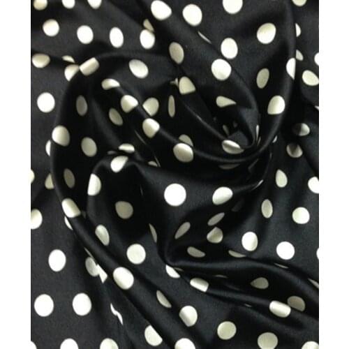 1 Meter Water Jade Wave Dots Black Bottom White Real Silk Satin c Mulberry Fabric Spring And Summer Dress Shirt Clothing