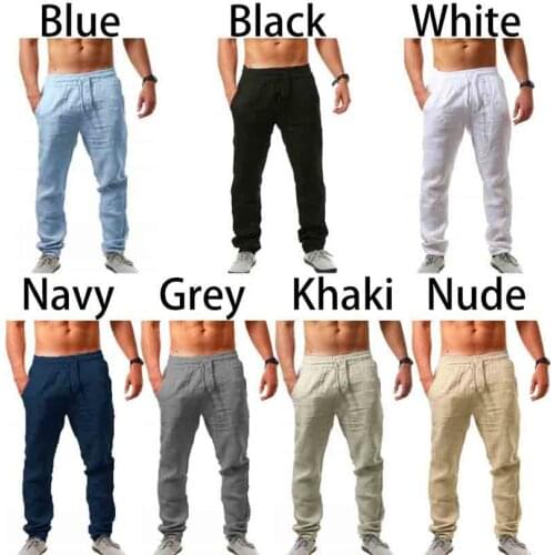 Mens Cotton Linen Pants Men Summer Quick-Dry Breathable Solid Color Linen Trousers Street Casual Comfortable Costume Male Pants