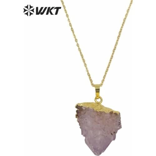 WT-N637 Unique newest quartz pendants natural spirit quartz stone 18inch chain beautiful colors necklace for women party gift