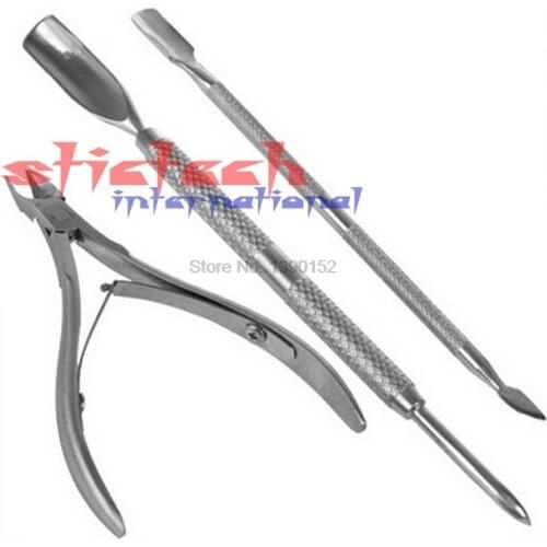 DHL 100sets Stainless Steel Nail Cuticle Spoon Pusher Remover Cutter Nipper Clipper Cut Set nail polish tools
