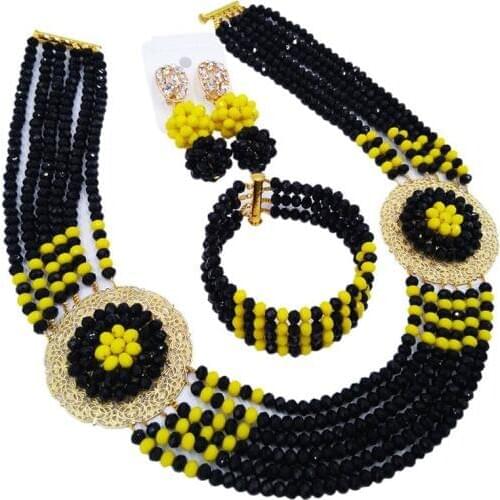 Hot Sell Black Opaque Yellow Crystal Necklace Set for Anniversary or Festival 6C-SPHJZ-02