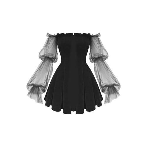 Gothic Vintage Sexy Harajuku Black Women Mini Dresses Sexy Club Punk Mesh Puff Sleeve Female Dress Off Shoulder Vestidos