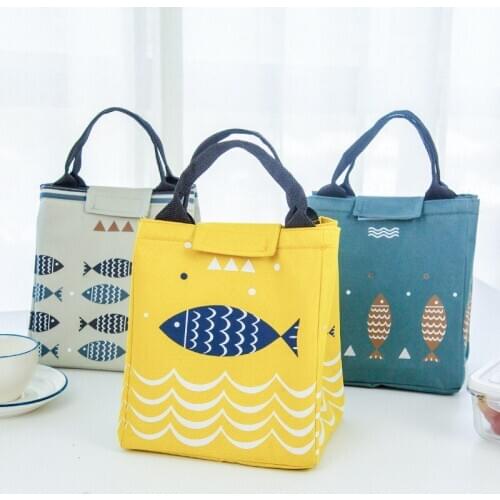Thick Aluminum Foil Insulation Lunch Bag Cute Fish with Hand Bag Handkerchief Waterproof Lunch Box Package Insulation Bag