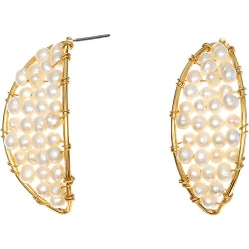 Jaeeyin 2020 Fashion Temperament Natural Freshwater Pearl Earrings Gold Color Hand-Knitted Generous Gift For Women New Year Gift