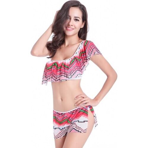 SWIMMART Flounce Swimwear Mesh Layer Bikini Swimsuit One Shoulder Top Women Bathing Suits Push Up Lycra Bikini Set