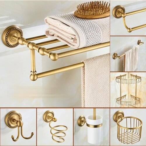 Brass bathroom Accessories Antique Bath Towel set Towel Ring Carved Toilet Paper Holder Creative Towel Bar Bathroom Hardware Set