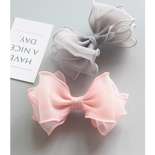 Boutique 12pcs Fashion Cute Hair Bow Hairpins Solid Color Gauze Bowknot Hair Clips Princess Headwear Hair Accessories for Girls