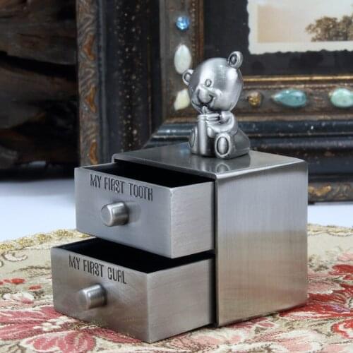 My First Tooth & Curl Box Metal Art Home Decoration Baby Keepsake Bear Design Teeth Hair Storage