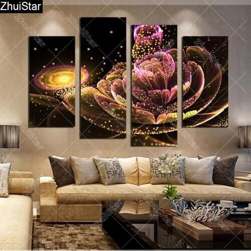 New 4 pcs sets flowers Diy diamond painting crystal square diamond drill diamond embroidery cross-stitch free shipping XSH