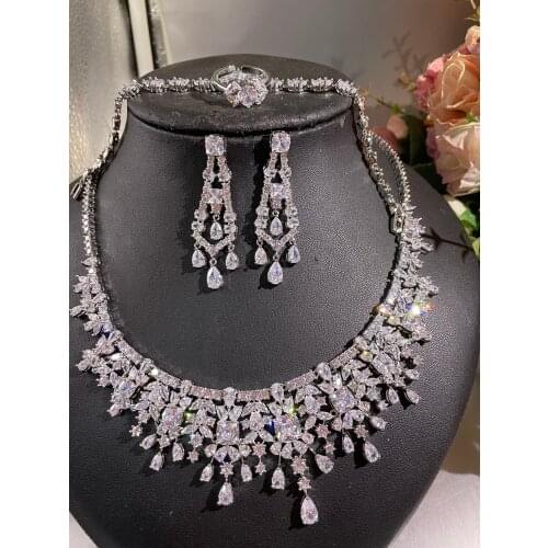 Jankelly luxury 4pcs Bridal Zirconia Jewelry Sets For Women Party, Luxury Dubai Nigeria CZ Crystal Wedding Jewelry Sets