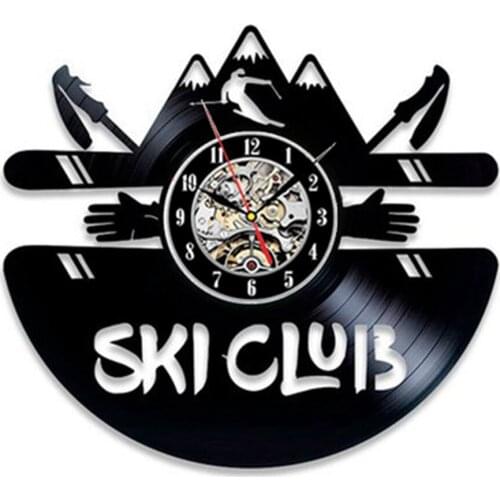 Sking Vinyl Record Wall Clock Modern Design 3D Decoration Vintage Vinyl Clock Snowboarding Hanging Watch Home Decor for Ski Club