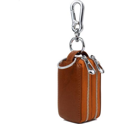 Genuine Leather Automobile Key Package Double-deck Zipper Oil Wax Key Bag Household Key Pocket Vintage Mini Car Key Wallet