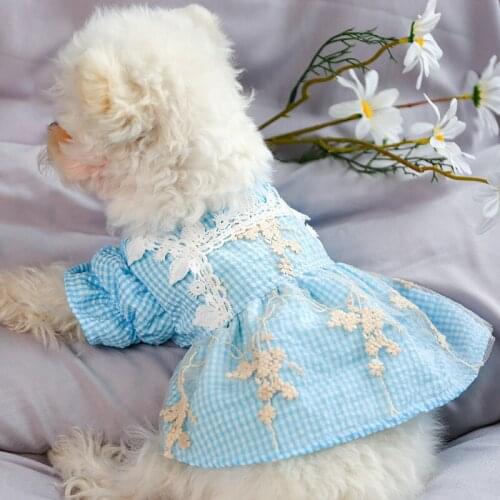 New Fashion Pet Clothes Teddy Girl Dog Dresses Cat Clothing Blue Plaid Skirt Puppy Clothes