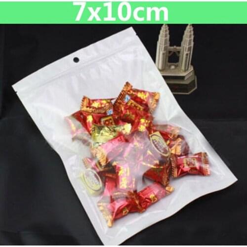 New 200pcs/lot 7*10cm Clear + White Pearl Plastic Poly OPP Packing Zip Lock Retail Packages Jewelry Food PVC Plastic Bag