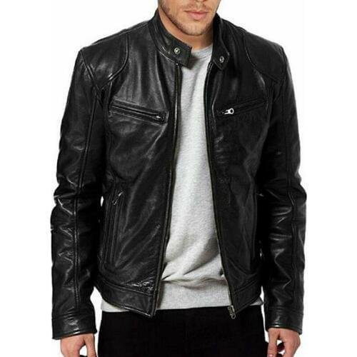 2020 New Fashion Autumn Male Leather Jacket Plus Size M-2XL Black Brown Mens Stand Collar Coats Leather Biker Jackets