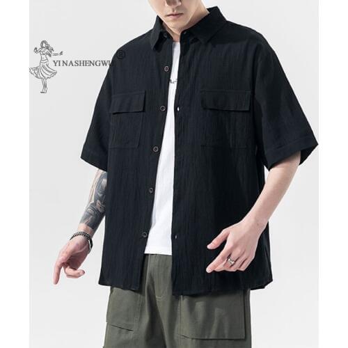 New Japanese Kimono Tooling Cotton Linen Short-Sleeved Shirt Yukata Coat Harajuku Japan Cardigan Tops Asian Chinese Suit Costume