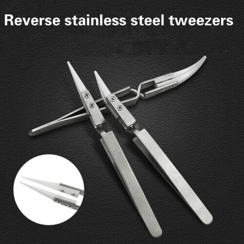 Reverse Ceramic Tweezers Silver-White Anti Static Stainless Steel Handle Electronic Cigarette Heat Resistant Hot Sale Tweezers