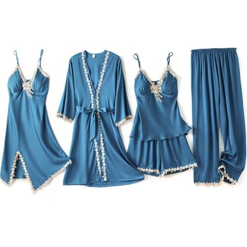 4 Pieces/set Womens Pajamas Satin Top Sexy Pajamas Women Summer Pyjama Mujer Pyjamas for Women Sleepwear Female