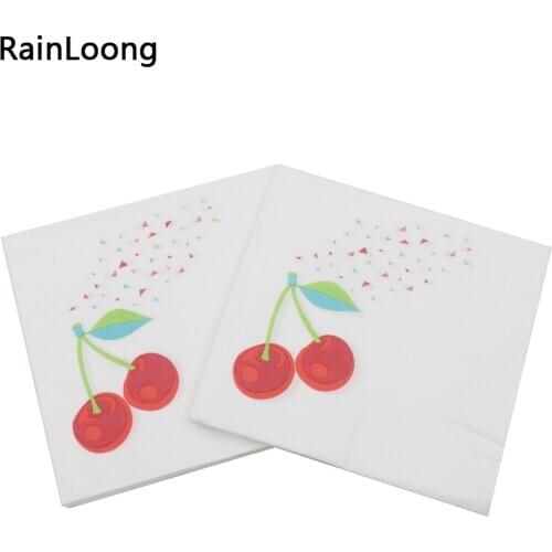 [RainLoong] Beverage Paper Napkins Cherry Event & Party Tissue Napkins Decoration Serviettes 33cm*33cm 1 pack (20pcs/pack)