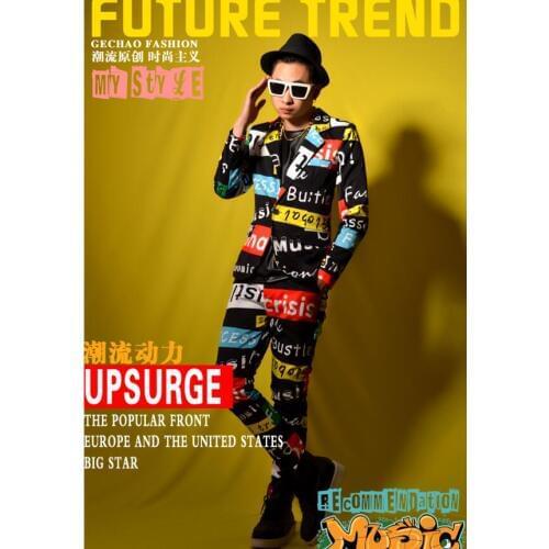 Letters Printing Suit Men Set Slim Casual Blazers Jacket Fashion Show Stage Nightclubs Singer Dancer Costumes M-5xl 2020 Men New