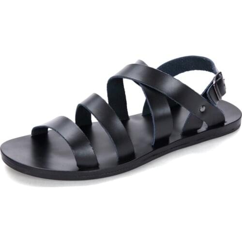 2020 Summer Genuine Leather Sandals Men Fashion Brand Quality Gladiator Beach Sandals Slippers Big Size 46 Men Casual Sandals