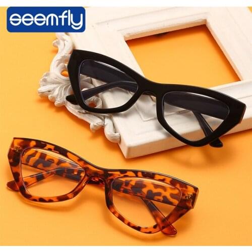 Seemfly Cat Eye Glasses Frame Women Polygonal Anti-blue Ray Fashion Street Retro Clear Lens glasses Frame vintage Goggles Female