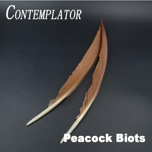 CONTEMPLATOR 2pcs Natural Peacock Biots wings Tails Fly Tying Feathers 35-40cm Peacock Quills Long Barbs Streamers Materials