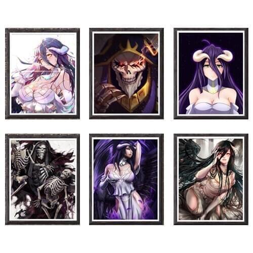 Darkness Skull Lord of Ainz Albedo Illustration Anime Overlord Canvas Wall Art Prints Decoration,8 x 10 Inches,Set of 6,No Frame