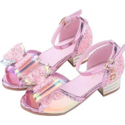 Spring Children Shoes Girls High Heel Princess Dance Sandals Kids Shoes Glitter Leather Fashion Girls Party Dress Wedding Shoes