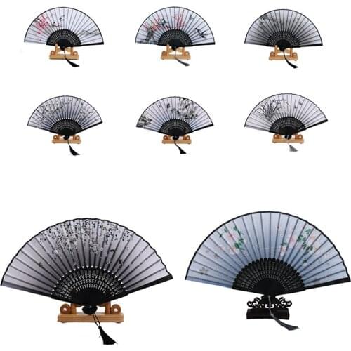 Vintage Style Silk Folding Fan Chinese Japanese Pattern Art Craft Gift Home Decoration Ornaments Dance Hand Fan