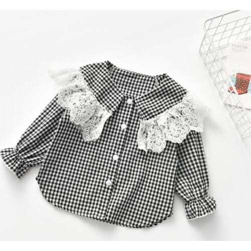 Spring Autumn girls blouse toddler girls clothes lace patchwork plaid blusa infantil baby girl blouse children clothes 3 colors