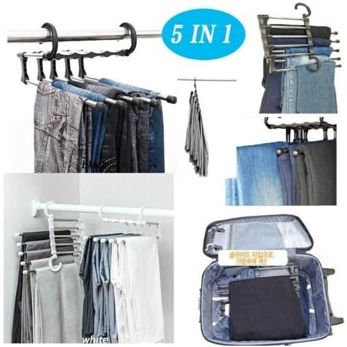 5pcs Stainless Steel Pants Rack Clip Multi-functional Clothes Drying Rack Anti-skid Pants Storage Rack For Household Supplies