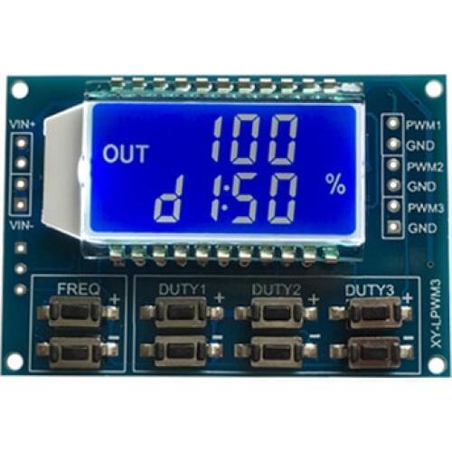 XY-LPWM3 DC3.3-30V 3 Channel Frequency 1Hz-150KHz Duty Cycle 0 -100 Adjustable Meter PWM Signal Generator with LCD Display Meter
