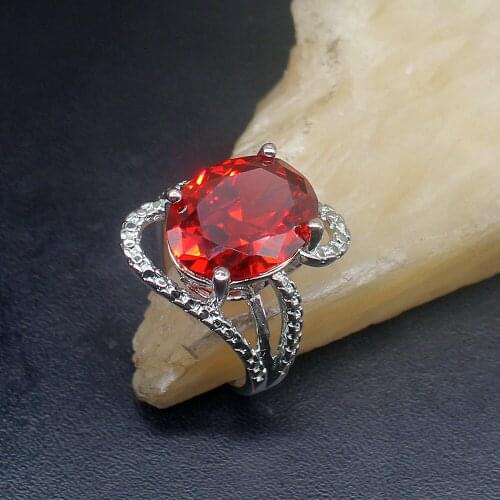 Gemstonefactory Jewelry Big Promotion Single Unique 925 Silver Gushing Red Garnet New Women Men Gifts Rings 8.5# 20213135