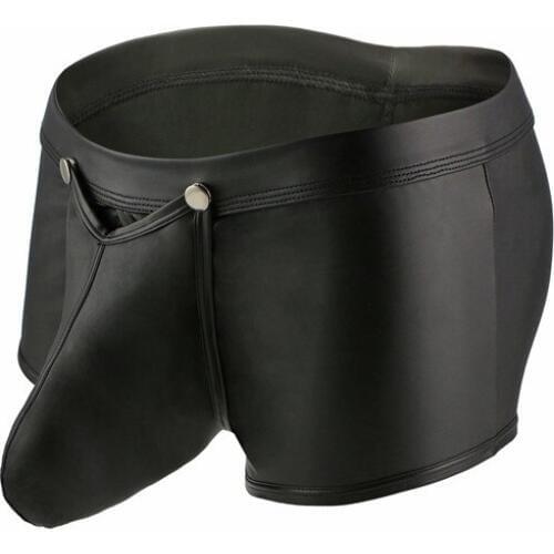 Funny Removable Big Pouch Underwear Men Boxer Shorts Faux Leather Sexy Jockstrap Gay Mens Underpants Trunk Man Cuecas Boxers
