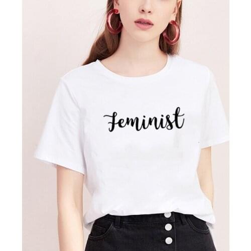 Women Casual Loose Tee Shirt Femme Feminist Printed Short Sleeve T-shirt Women Summer Short Sleeve O-neck T Shirt